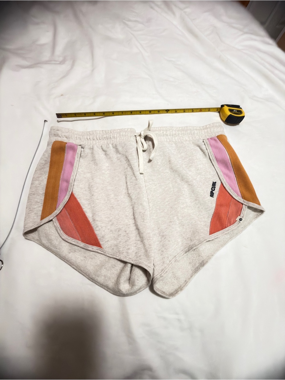Rip Curl Cream Athletic Shorts with Pink & Orange Trim